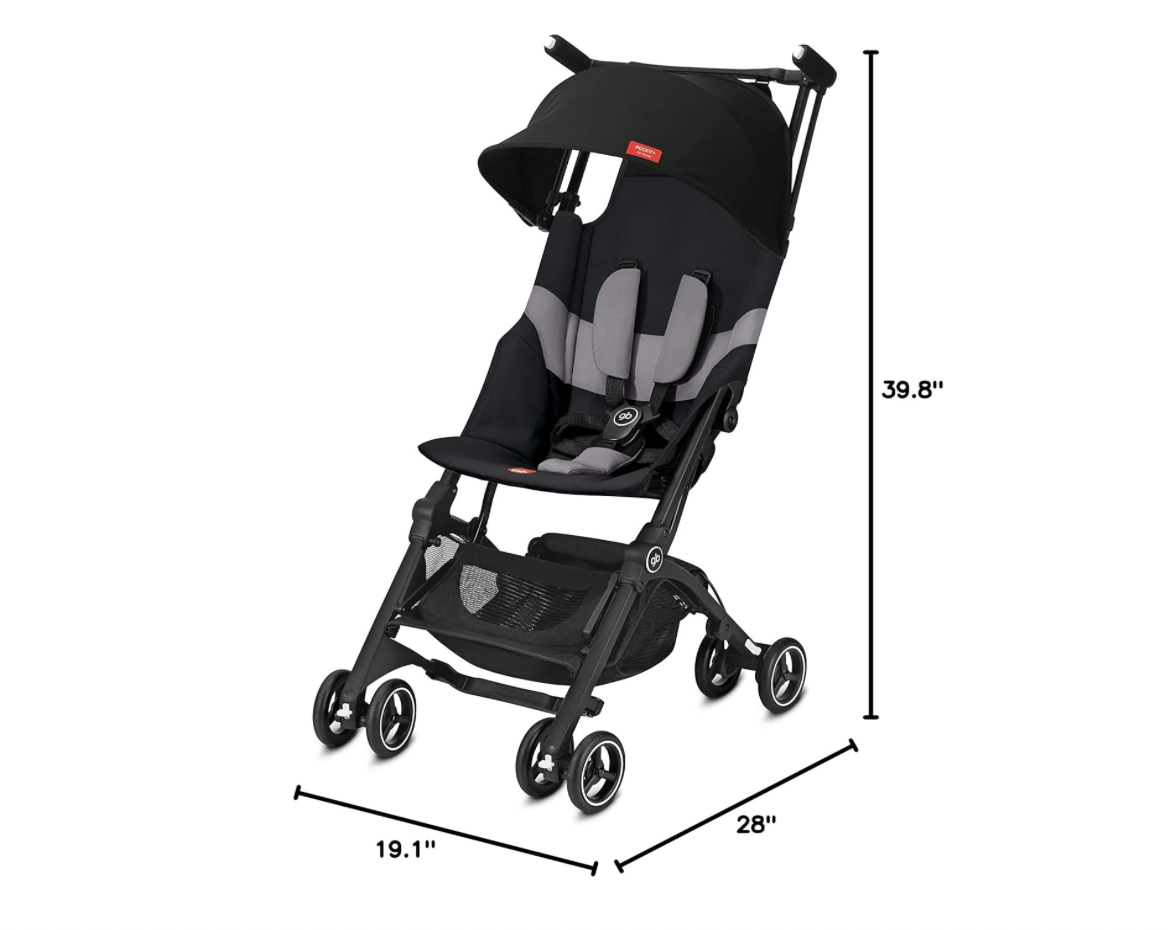 gb Pockit+ All-Terrain, Ultra Compact Lightweight Travel Stroller with Canopy and Reclining Seat in Velvet Black