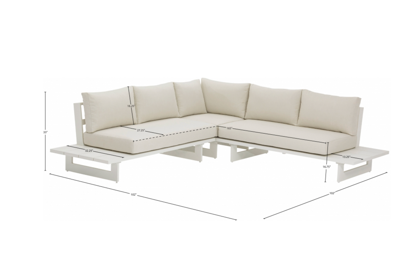 Meridian 337Cream-Sectional Maldives 102" Water Resistant Fabric Upholstered Outdoor Patio Modular Sectional