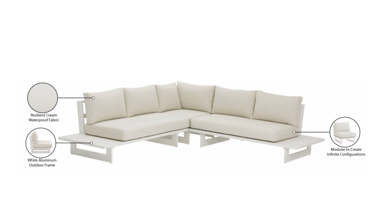 Meridian 337Cream-Sectional Maldives 102" Water Resistant Fabric Upholstered Outdoor Patio Modular Sectional