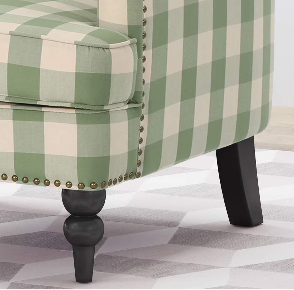 Noble House Harrison Green/White Polyester Club Chair with Nailhead Trim.