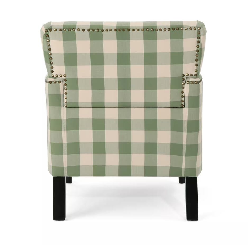 Noble House Harrison Green/White Polyester Club Chair with Nailhead Trim.