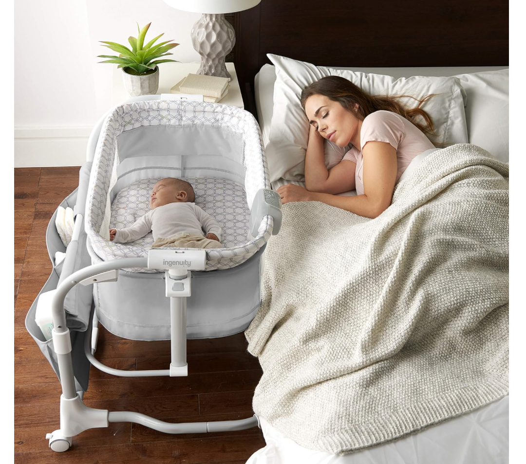 Ingenuity Dream & Grow Bedside Baby Bassinet 2-Mode Crib 0-12 Months, Adjustable Height - Dalton (Grey)