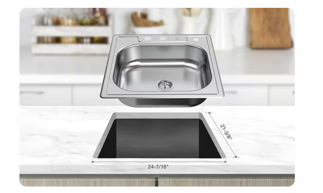 Glacier Bay Top Mount Stainless Steel 25 in. 4-Hole Single Bowl Kitchen Sink