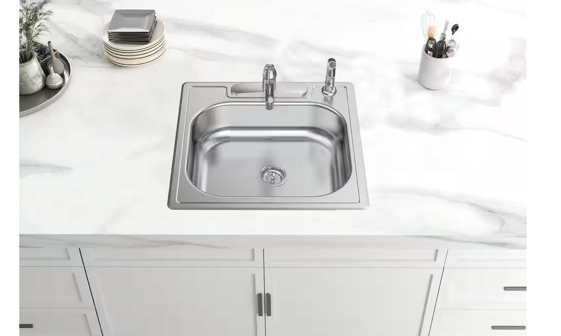 Glacier Bay Top Mount Stainless Steel 25 in. 4-Hole Single Bowl Kitchen Sink