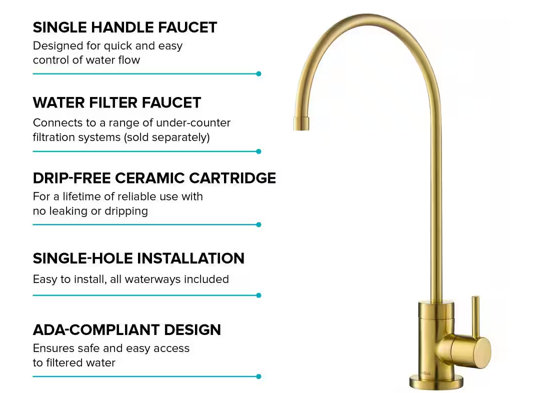 KRAUS Purita Single Handle 100% Lead-Free Beverage Faucet in Brushed Brass