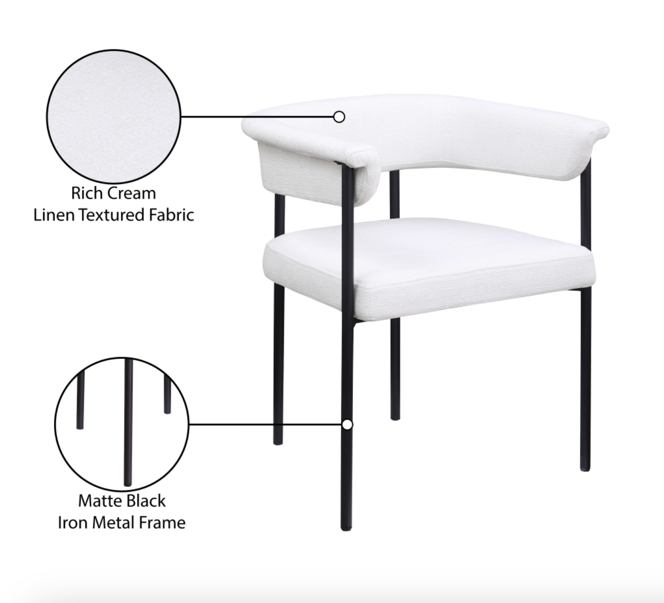 Meridian Malin Linen Textured Fabric Dining Chair Set of 2
