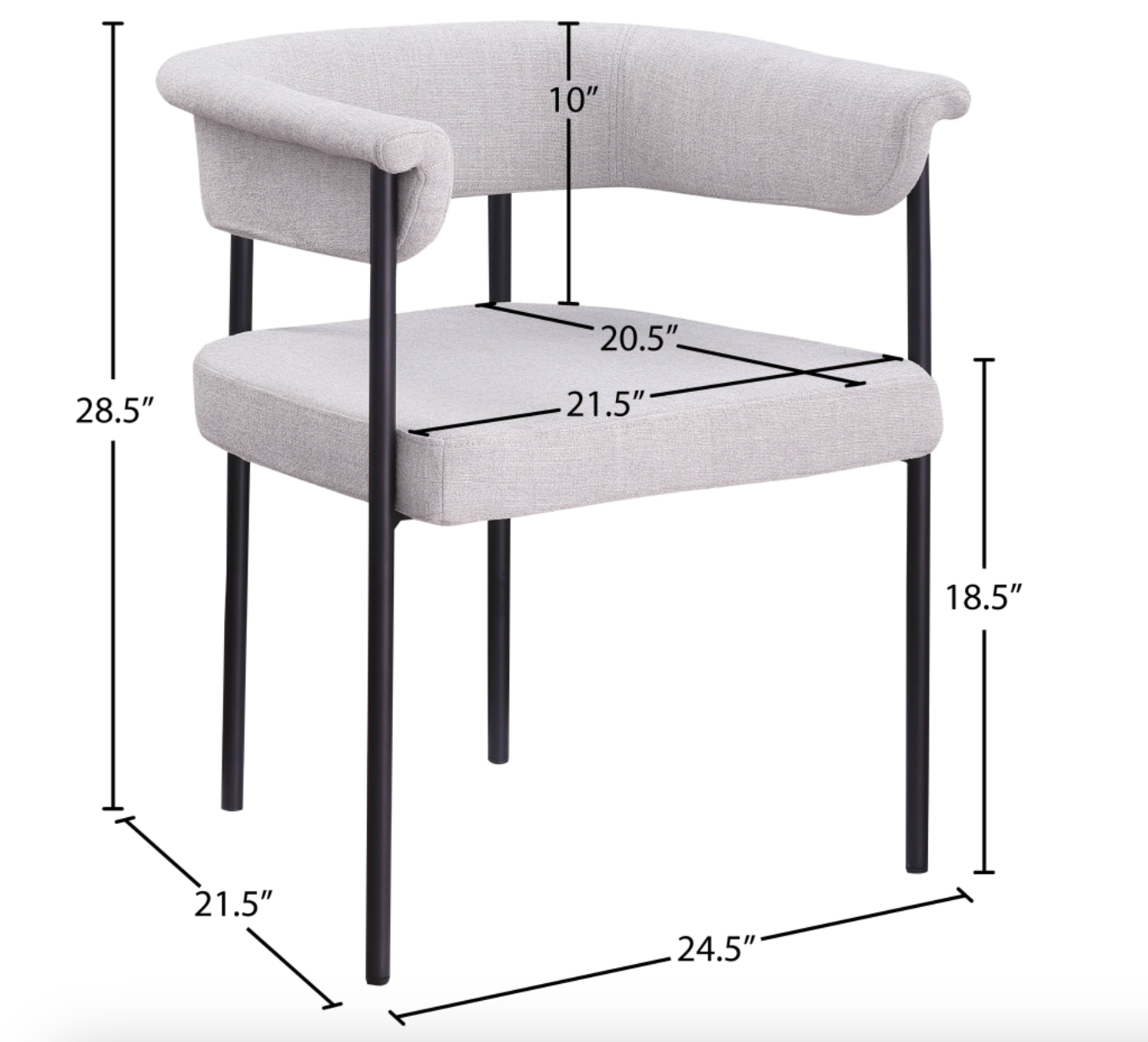 Meridian Malin Linen Textured Fabric Dining Chair Set of 2