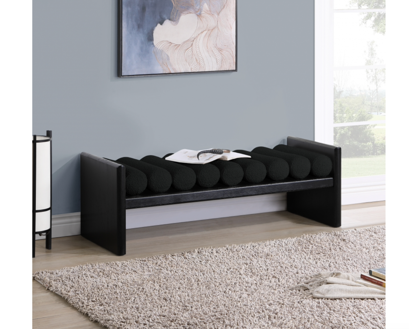 Meridian Waverly Boucle Fabric Bench
