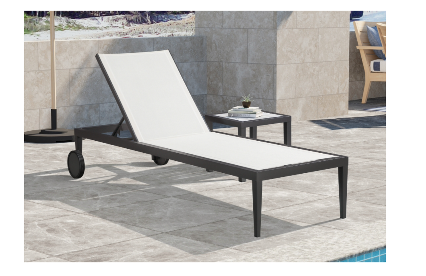 Meridian Nizuc Mesh Water Resistant Fabric Outdoor Patio Adjustable Sun Chaise Lounge Chair