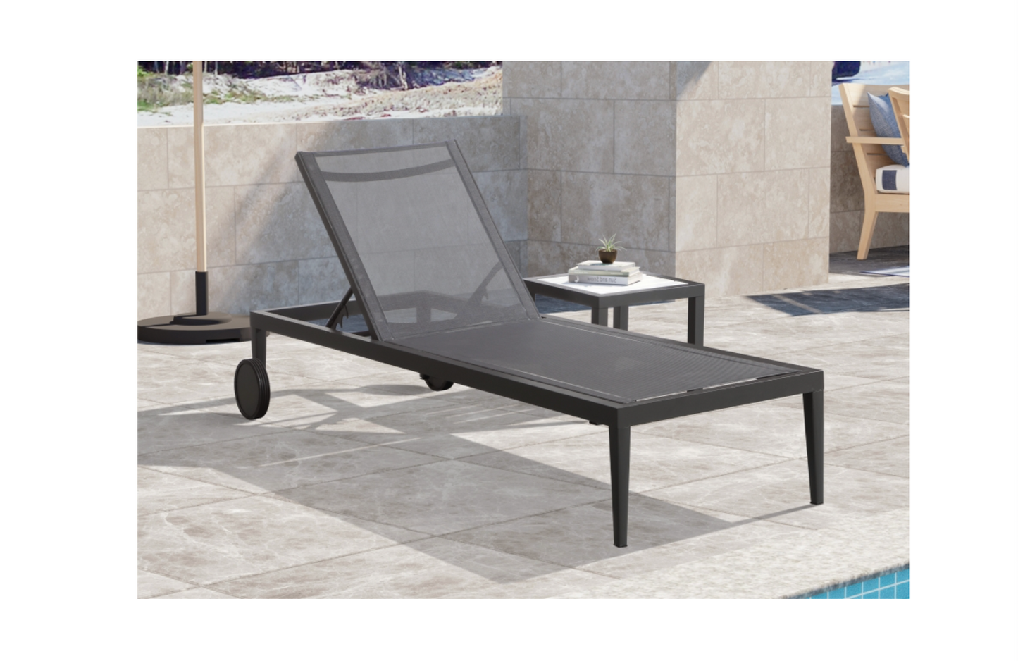 Meridian Nizuc Mesh Water Resistant Fabric Outdoor Patio Adjustable Sun Chaise Lounge Chair
