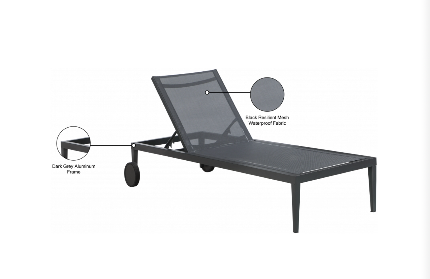 Meridian Nizuc Mesh Water Resistant Fabric Outdoor Patio Adjustable Sun Chaise Lounge Chair