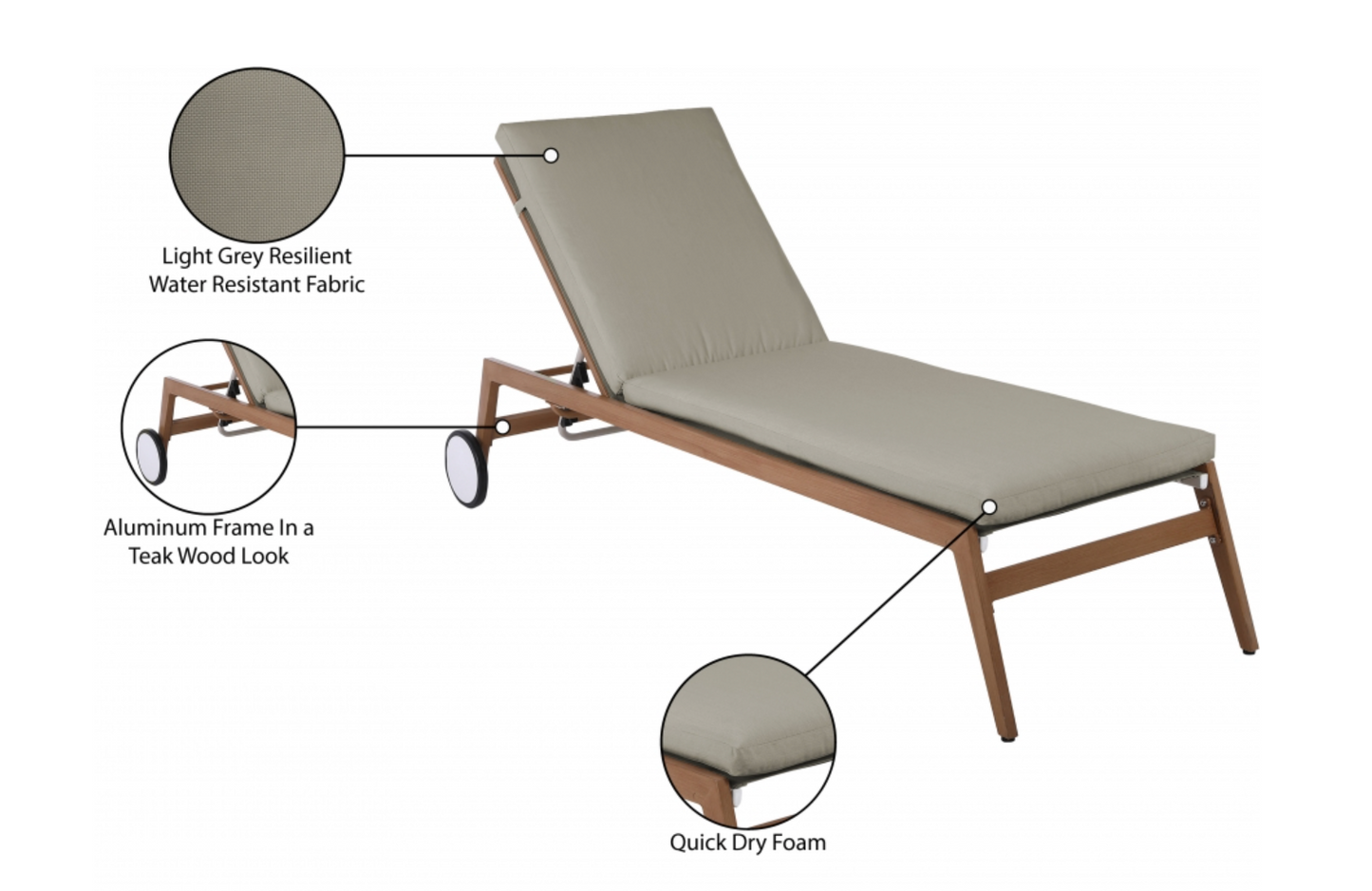 Meridian Maui Water Resistant Fabric Upholstered Outdoor Patio Lounger