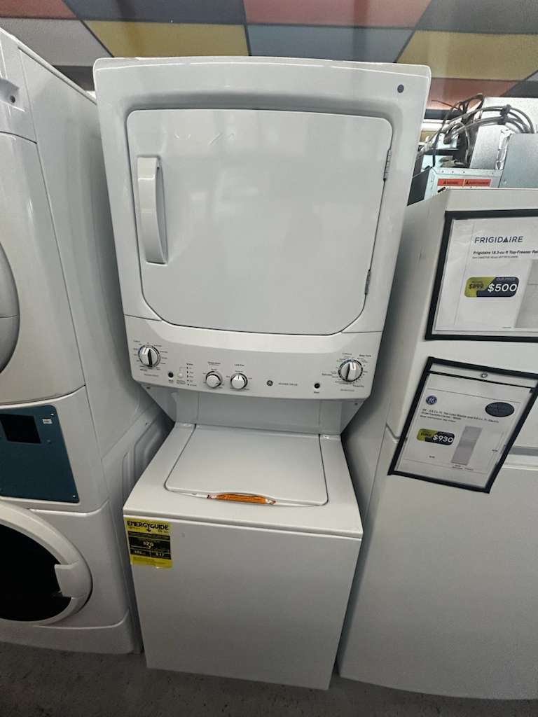 GE -GUD27ESSMWW-Stacked Laundry Center with 3.8-cu ft Top load Washer and Electric 5.9-cu ft Dryer
