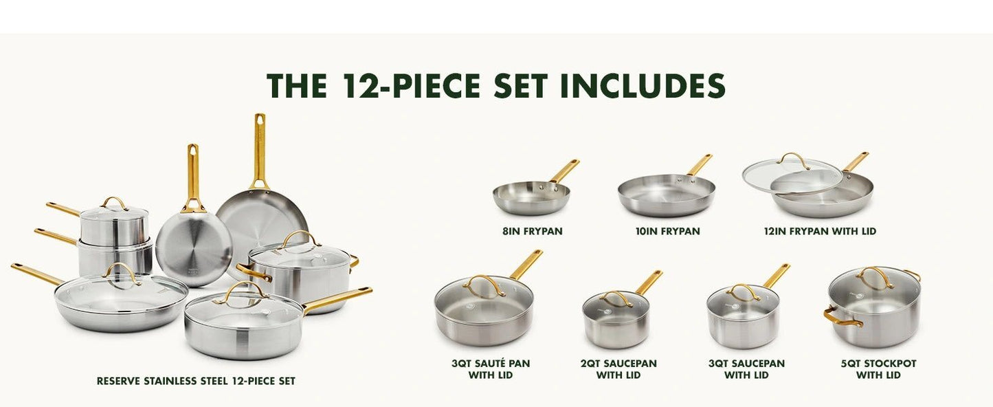 GreenPan Reserve Stainless Steel 12-piece Cookware Set