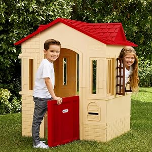Little Tikes Cape Cottage Playhouse with Working Door, Windows, and Shutters, Tan/Red