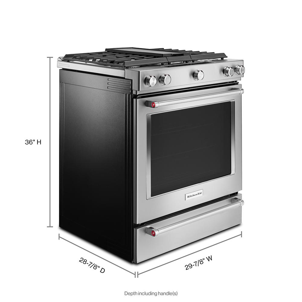 KitchenAid® KSDB900ESS 30-Inch 5-Burner Dual Fuel Convection Slide-In Range with Baking Drawer