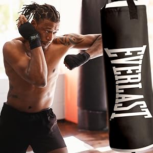 Everlast Core Premium Durable Poly Canvas Training Heavy Bag with Reinforced Nylon Straps and D Rings for Boxing and Fitness Workouts, Black
