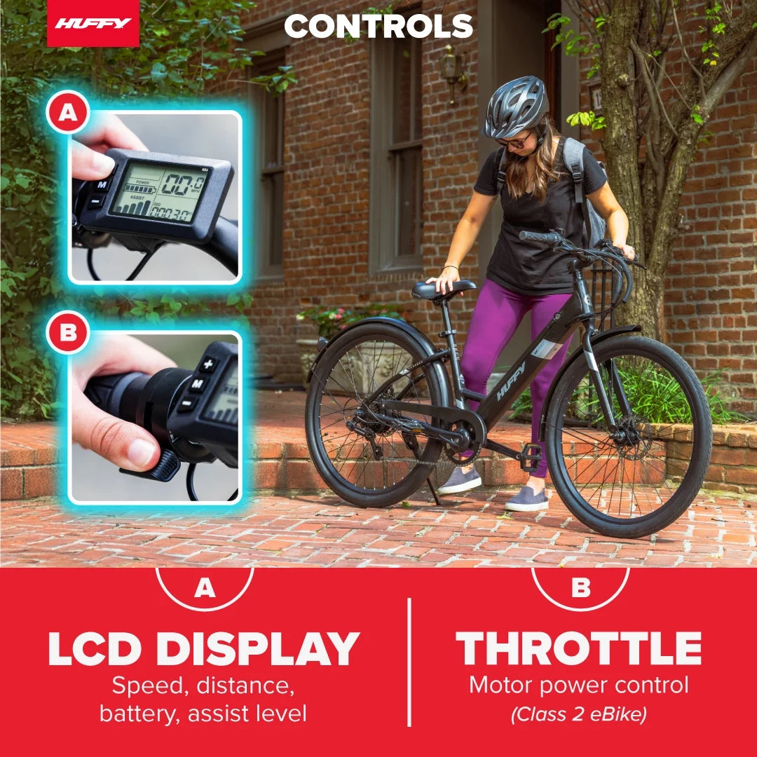 Huffy 27.5" Cadence 36V Adult Electric Comfort Bike, Fits Riders 5'0"+, Gray, Unisex