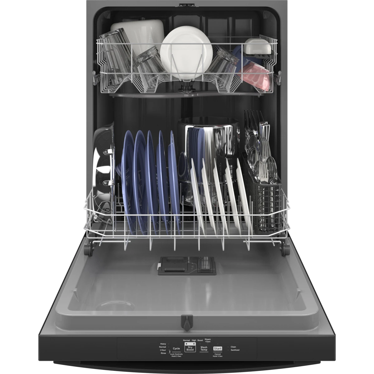 GE - GDT535PGRBB - 24 Inch Fully Integrated Dishwasher with Up to 14 Place Settings, 4 Wash Cycles, Steam + Sani, Dry Boost™, Active Flood Protect, Sabbath Mode, NSF Certified, and ENERGY STAR® Qualified: Black