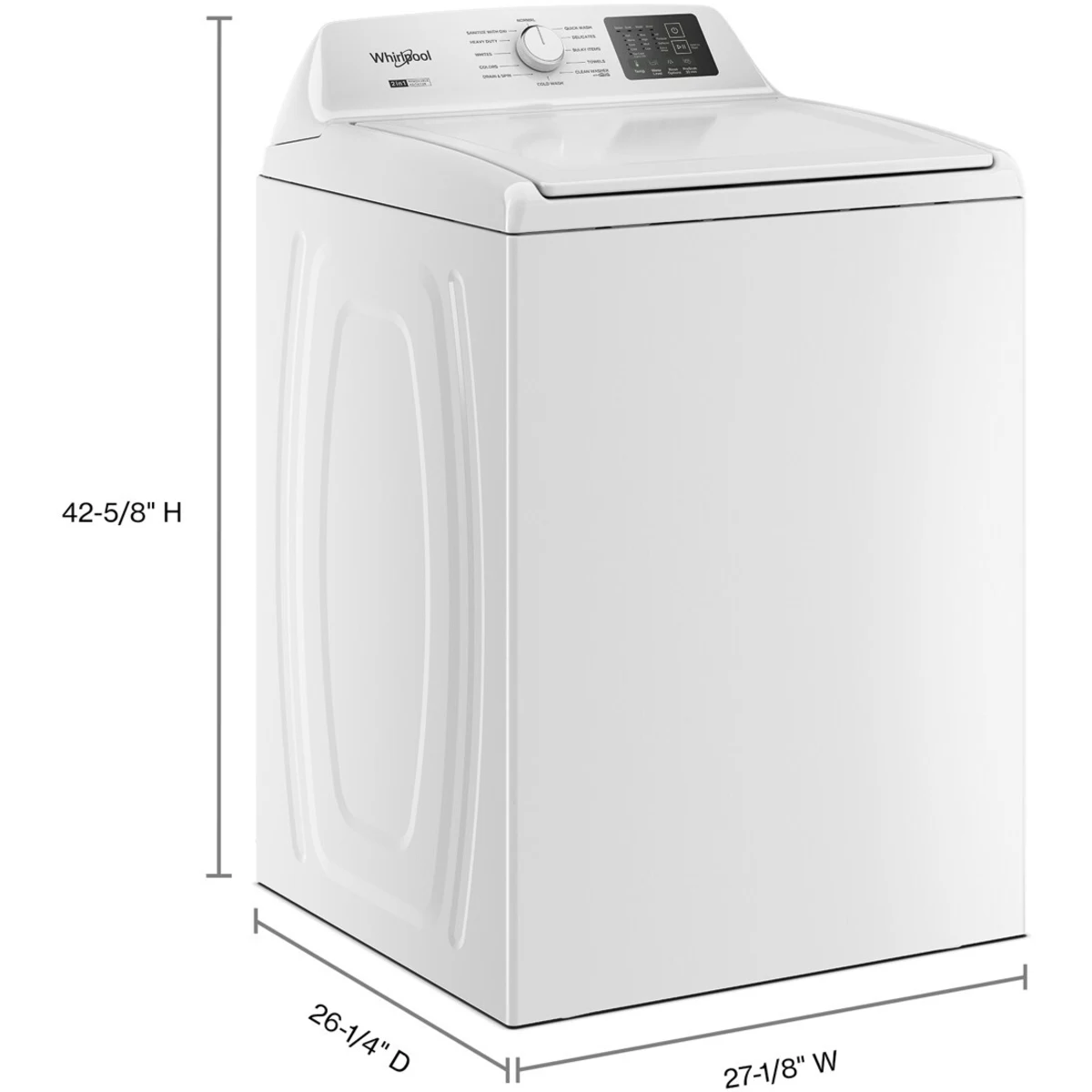 Whirlpool - WTW4107SW - 27 Inch Top Load Washer with 4.3 cu ft. Capacity, 12 Wash Cycles, 5 Temperature Settings, 2-in-1 Removable Agitator, Presoak Option, and Clean Washer with Affresh® Cycle
