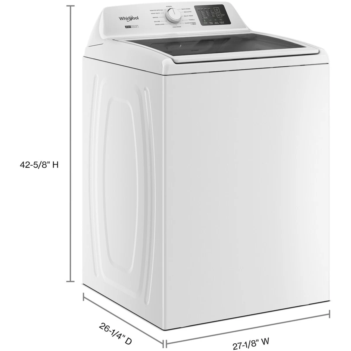 Whirlpool - WTW4307SW - 27 Inch Top Load Washer with 4.3 cu ft. Capacity, 12 Wash Cycles, 5 Temperature Settings, 2-in-1 Removable Agitator, Presoak Option, and Clean Washer with Affresh® Cycle
