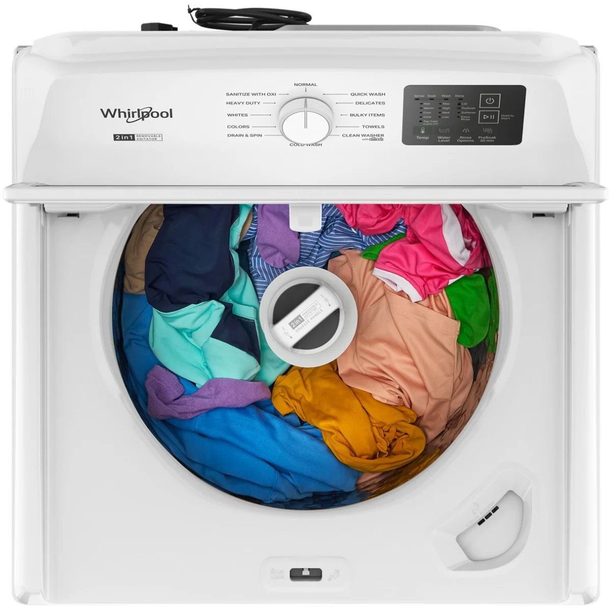 Whirlpool - WTW4307SW - 27 Inch Top Load Washer with 4.3 cu ft. Capacity, 12 Wash Cycles, 5 Temperature Settings, 2-in-1 Removable Agitator, Presoak Option, and Clean Washer with Affresh® Cycle