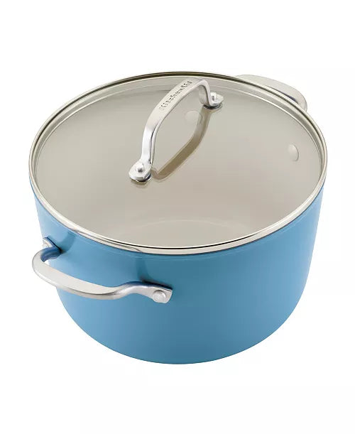 KitchenAid Anodized Ceramic Nonstick 9-Piece Aluminum Nonstick Cookware Set in Blue Velvet