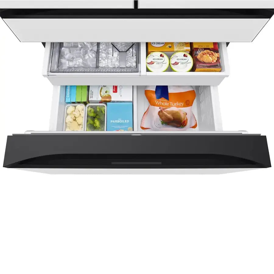 Samsung -RF90F29AEWAA-Bespoke 29 cu. ft. 4-Door French Door Refrigerator with AI Family Hub+ - White Glass