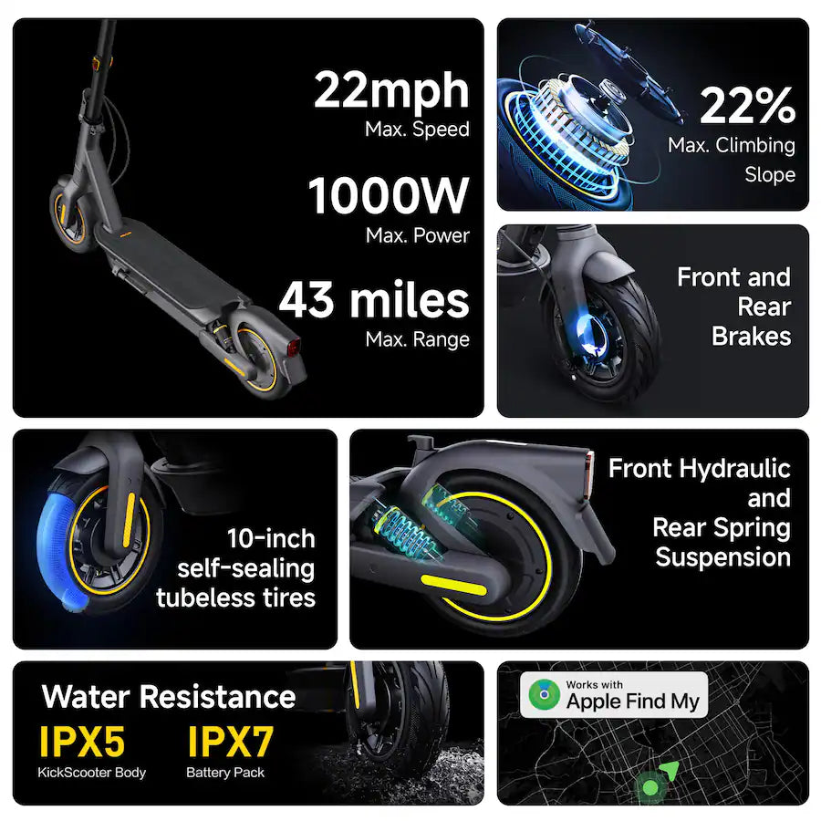 Segway - Max G2 Electric Kick Scooter Foldable w/ 43 Mile Range and 22 MPH Max Speed - Black Model: AA.05.15.01.0002