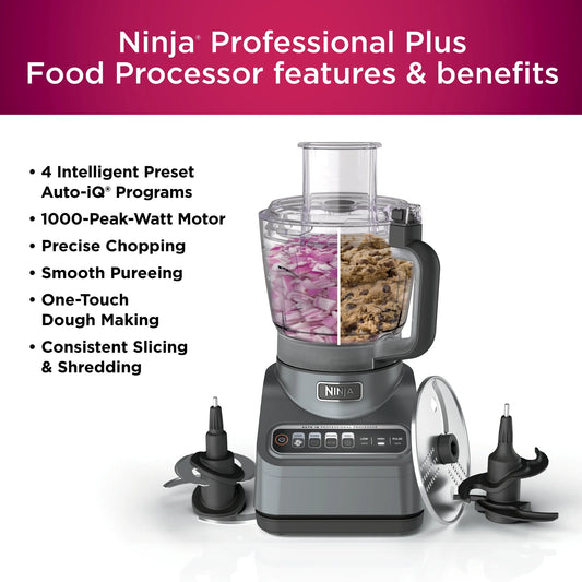 Ninja Professional - 9 Cup Food Processor, 1000 Watts, Auto-iQ 4 Presets, BN601 Silver