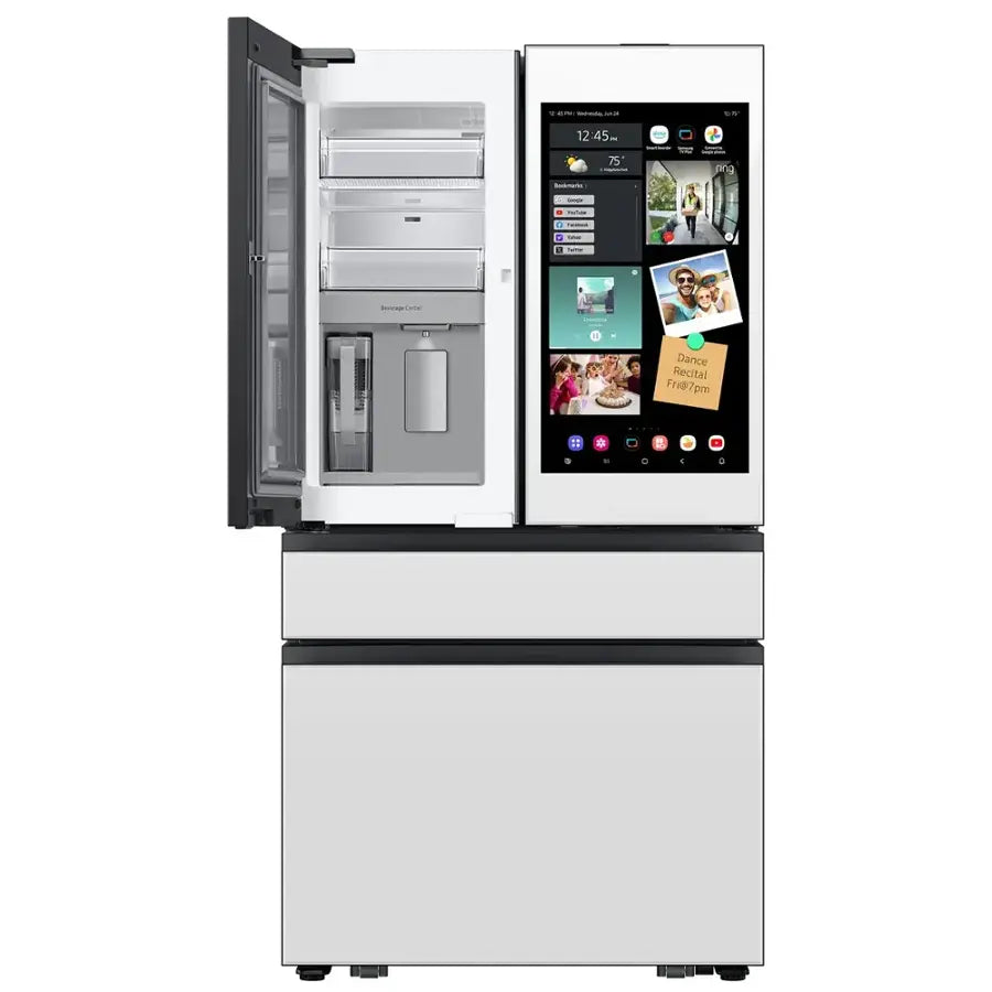 Samsung -RF90F29AEWAA-Bespoke 29 cu. ft. 4-Door French Door Refrigerator with AI Family Hub+ - White Glass