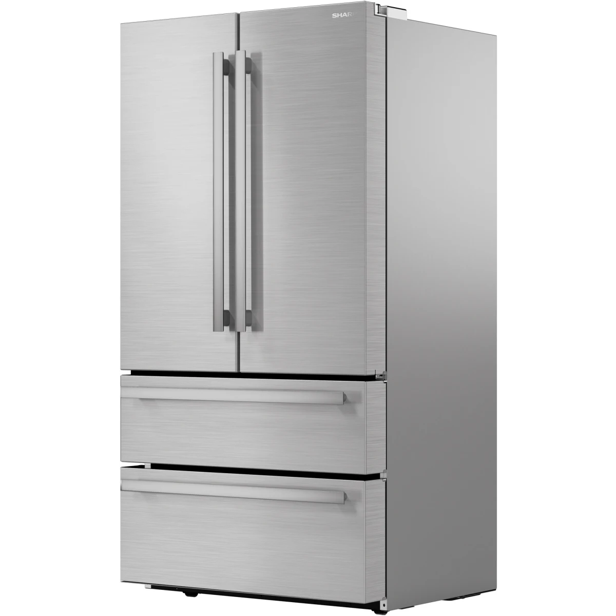 Sharp - SJG2351FS - 36 Inch French 4-Door Counter Depth Refrigerator with 22.5 Cu. Ft. Capacity, Adjustable Slide-In Shelf, Humidity-Controlled Crisper Drawers, Interior Automatic Ice Maker, NSF Certified, and Energy Star Certified