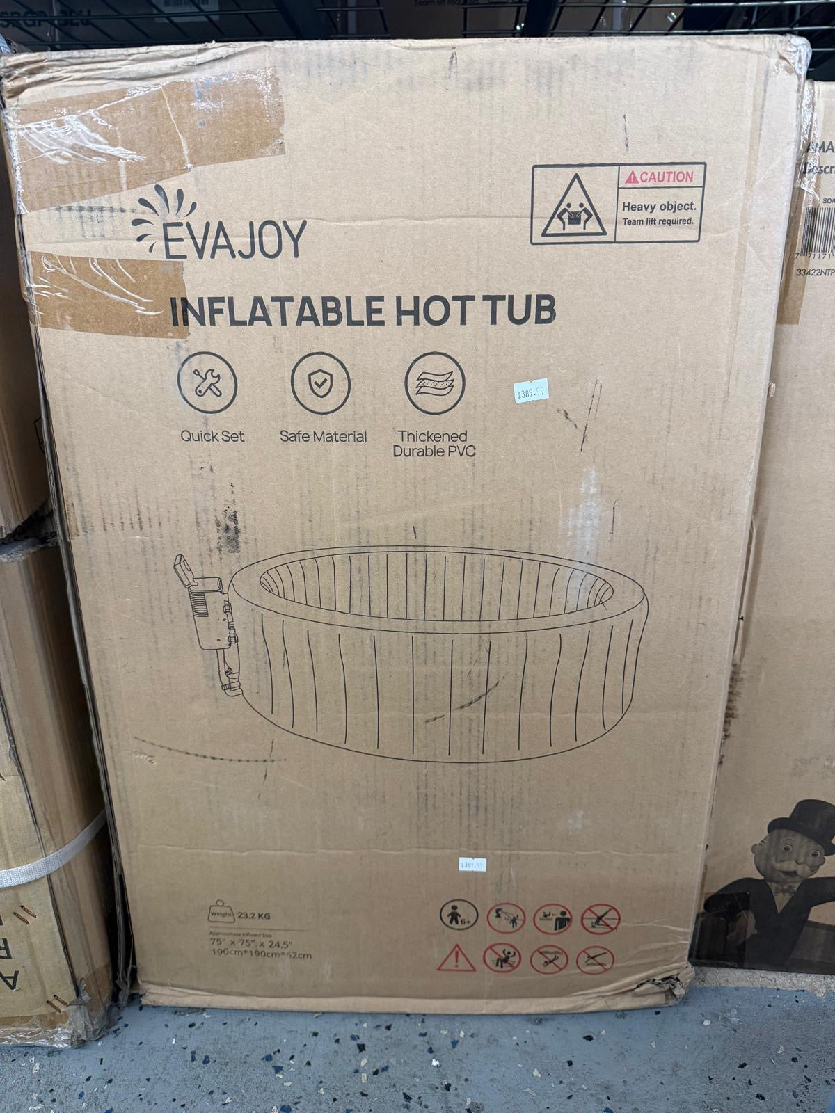EVAJOY Inflatable Hot Tub with Built-in LED, Electric Heater Pump, 140 Air Jets, Brown