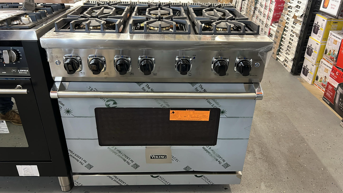 Viking 5 Series - VGR5366BSS - 36 Inch Freestanding Professional Gas Range with 6 Sealed Burners, 5.1 Cu. Ft. Capacity, Continuous Grates, VSH™ Pro Sealed Burner System, ProFlow™ Convection Baffle, and TruPowerPlus™ Burner: Stainless Steel, Natural Gas
