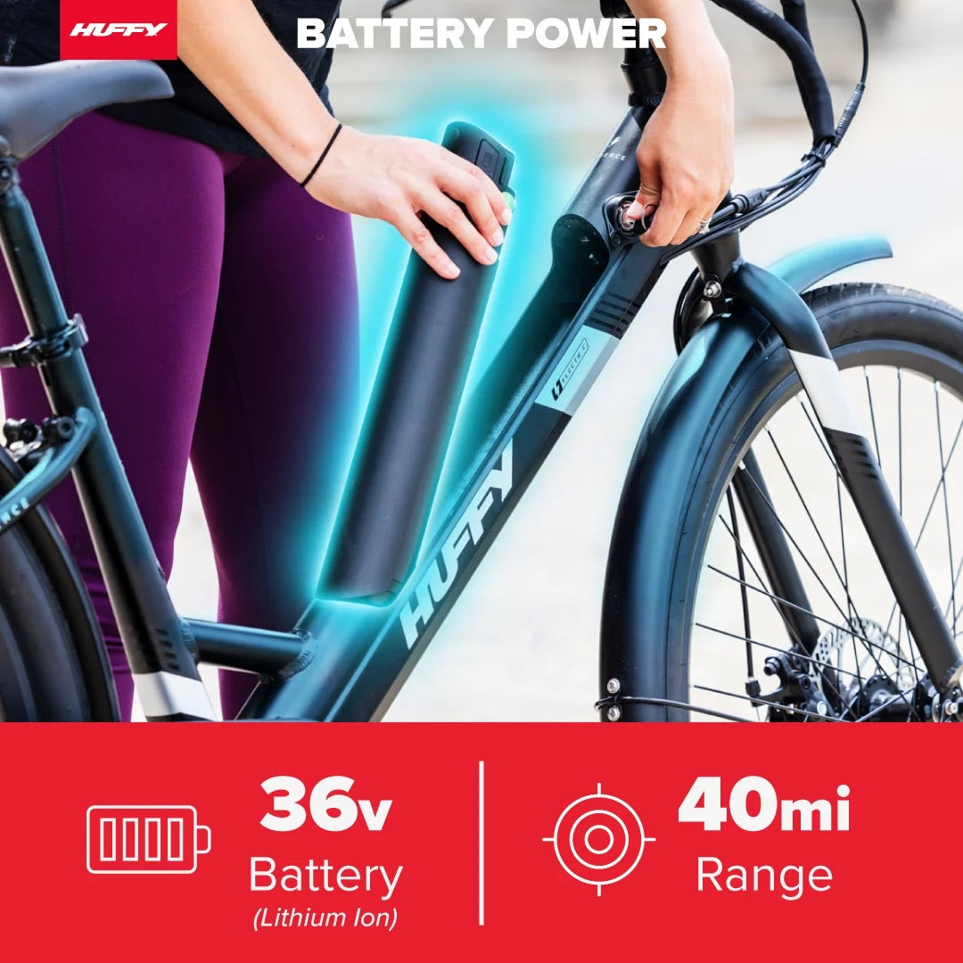 Huffy 27.5" Cadence 36V Adult Electric Comfort Bike, Fits Riders 5'0"+, Gray, Unisex