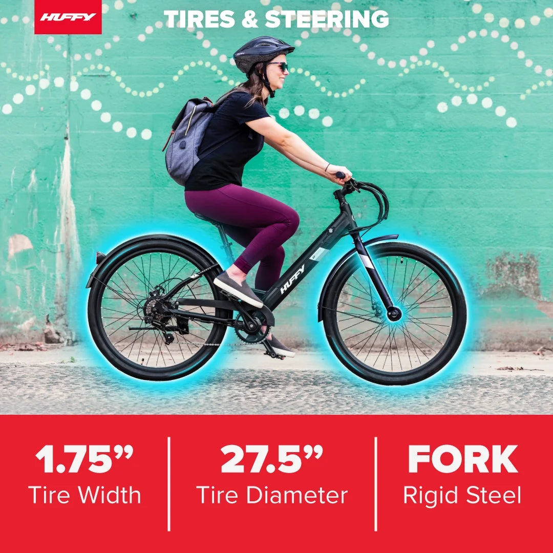 Huffy 27.5" Cadence 36V Adult Electric Comfort Bike, Fits Riders 5'0"+, Gray, Unisex