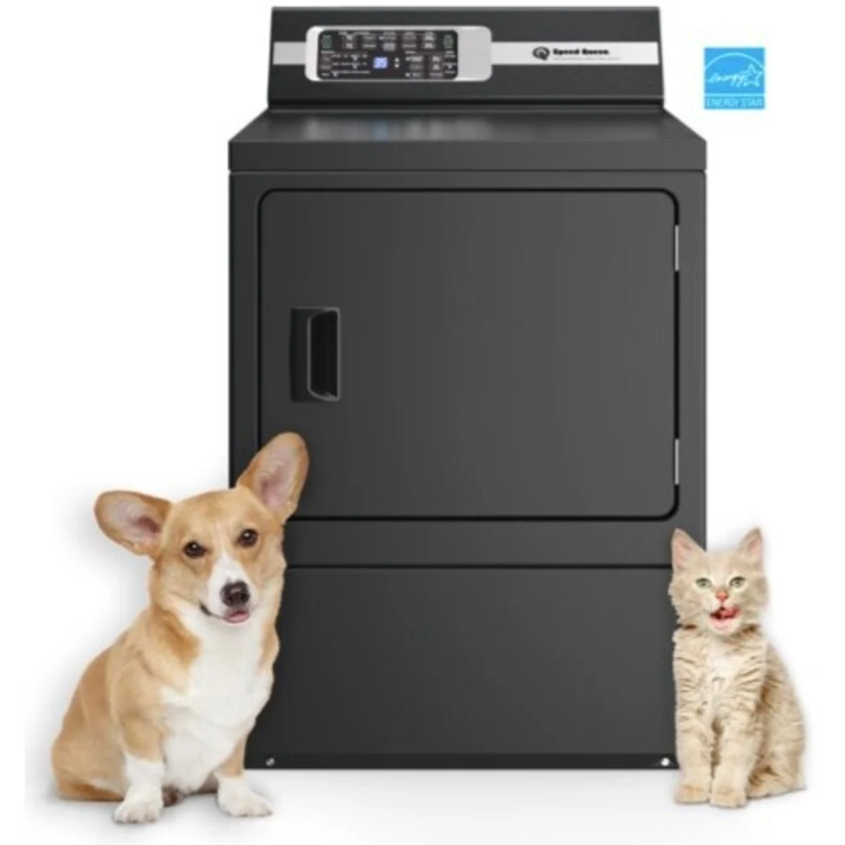 Speed Queen - DR7004BG - 27 Inch Gas Dryer with 7 Cu. Ft. Capacity, 10 Preset Dry Cycles, Pet Plus, Steam Refresh, Steam Boost, Anti- Static, Steam- Sanitize, Over-Dry Protection Technology, Extended Tumble, Reversible Door: Matte Black