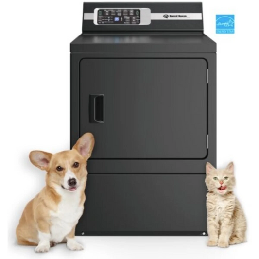 Speed Queen - DR7004BG - 27 Inch Gas Dryer with 7 Cu. Ft. Capacity, 10 Preset Dry Cycles, Pet Plus, Steam Refresh, Steam Boost, Anti- Static, Steam- Sanitize, Over-Dry Protection Technology, Extended Tumble, Reversible Door: Matte Black
