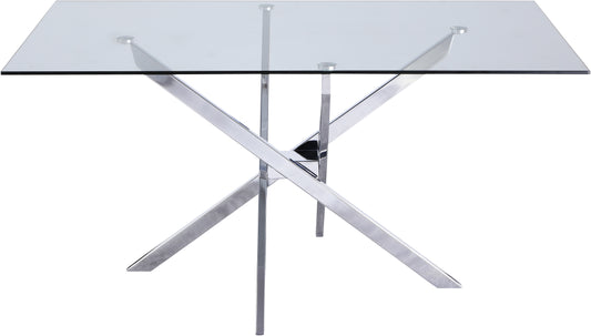 Glass Top And Chrome Steel Base Dining Table With Velvet Dinning Chairs