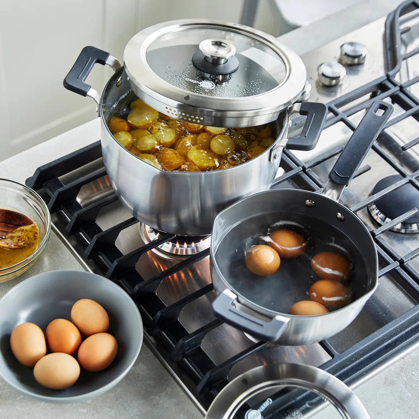 GreenPan - Levels Stainless Steel Stackable Ceramic Nonstick 6-Piece Cookware Set