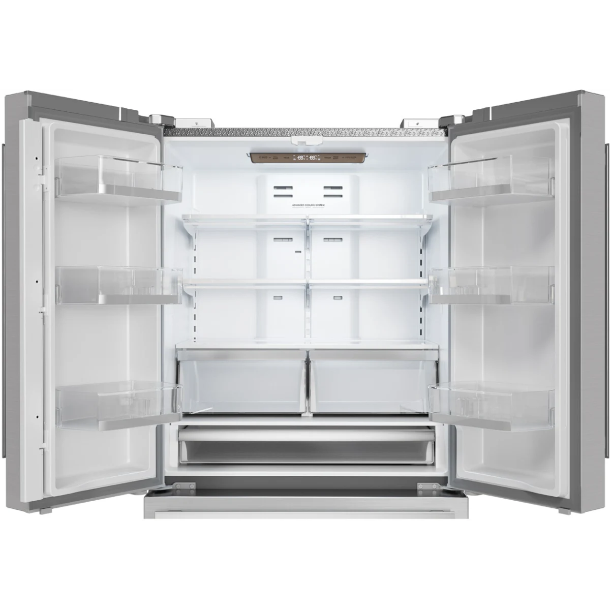 Sharp - SJG2351FS - 36 Inch French 4-Door Counter Depth Refrigerator with 22.5 Cu. Ft. Capacity, Adjustable Slide-In Shelf, Humidity-Controlled Crisper Drawers, Interior Automatic Ice Maker, NSF Certified, and Energy Star Certified