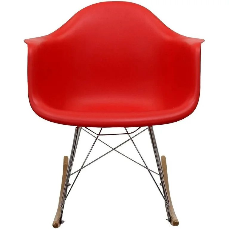 2xhome Red Mid Century Molded Shell Designer Plastic Rocking Chair (set of 2)