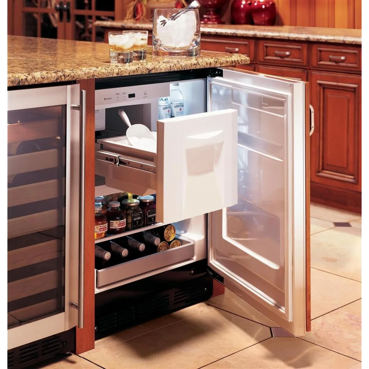 Monogram - ZIBS240NSS - 24 Inch Freestanding/Built-In Undercounter Refrigerator with 4.25 Cu. Ft. Total Capacity, Ice Maker, Slide-Out Wine Shelf, Spillproof Glass Shelves, Digital Touch Control, Soft Interior LED Lighting, Sabbath Mode