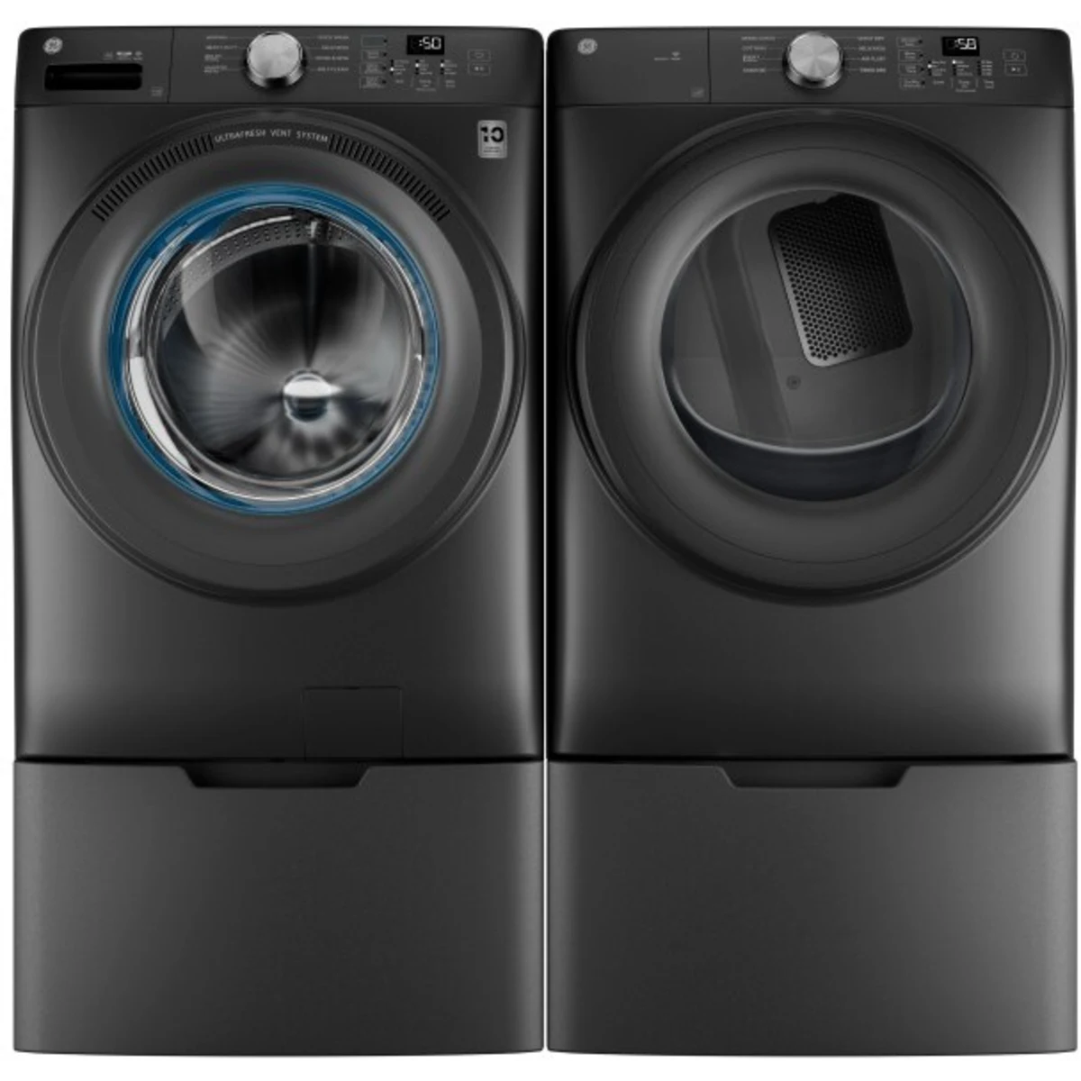 GE - GFD35GSPYDS - 28 Inch Smart Front Load Gas Dryer with 7.8 cu ft Capacity, Sanitize Cycle, Smart HQ, Wrinkle Care, Reversible Door, Damp Alert, 4 Way Venting, ADA Compliant and Energy Star Certified