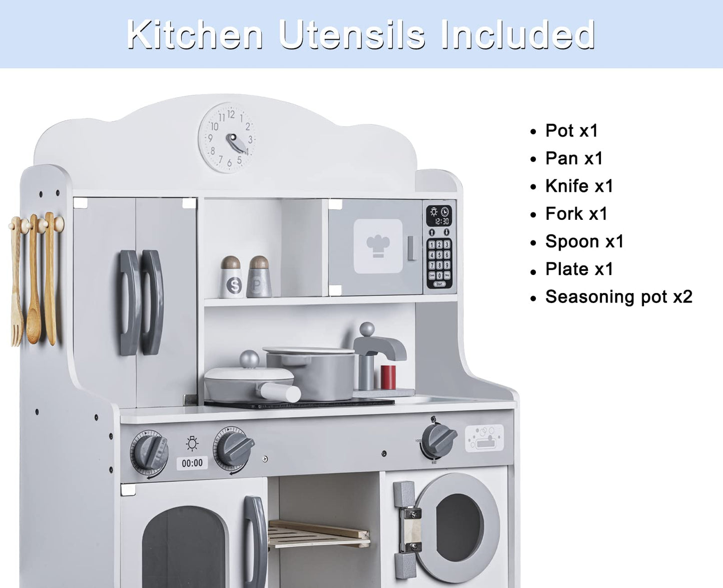 Kabi - Play Kitchen Set for Kids, Wooden Kitchen Playset Toys for 3 Year Old and Up Kids Kitchen Accessories Cooking Pots and Pans, Birthday Gifts Mini Kitchen for Girls Boys Ages 4 5 6 7 8