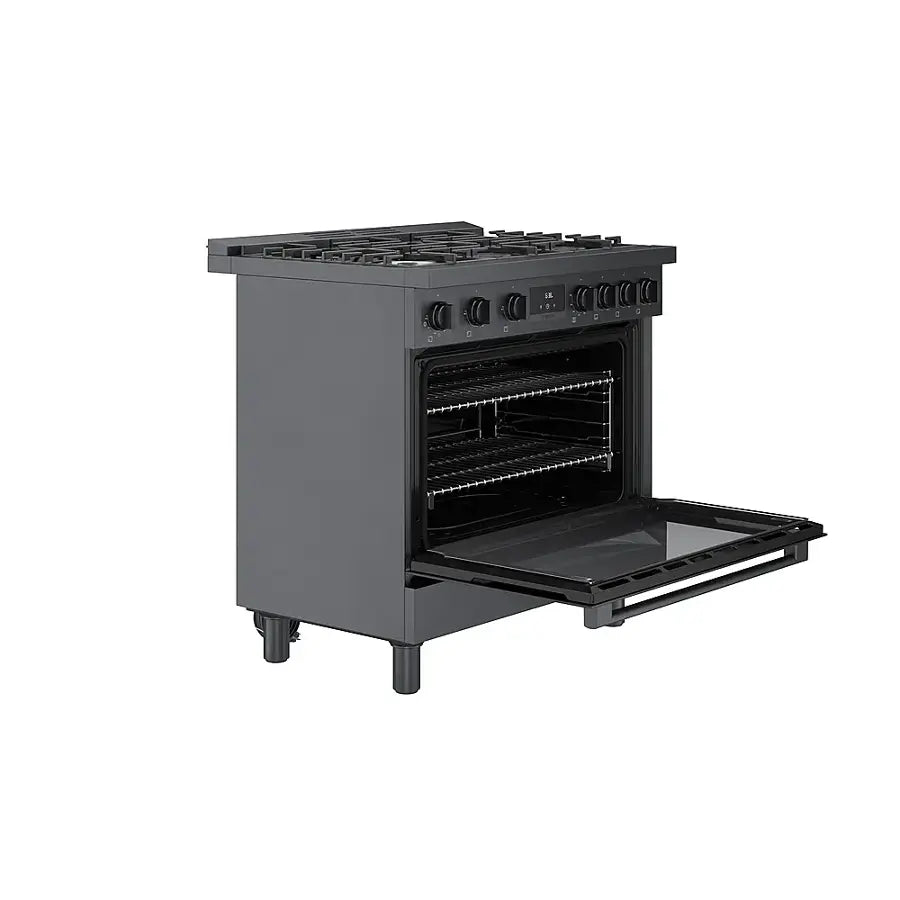 Bosch -HGS8645UC- 800 Series 3.5 Cu. Ft. Freestanding Gas Convection Range with 6 Dual Flame Ring Burners - Black stainless steel