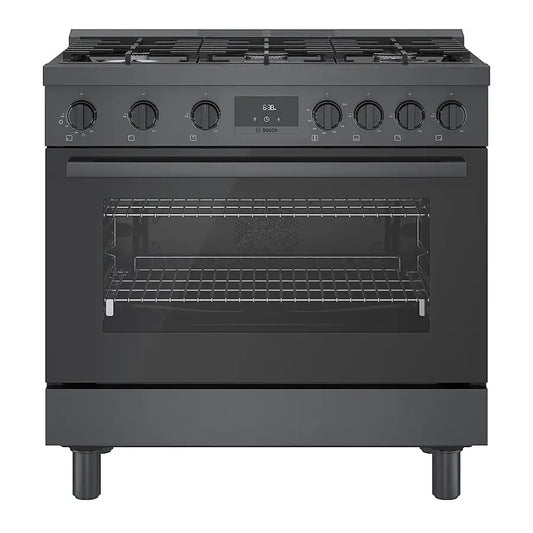 Bosch -HGS8645UC- 800 Series 3.5 Cu. Ft. Freestanding Gas Convection Range with 6 Dual Flame Ring Burners - Black stainless steel