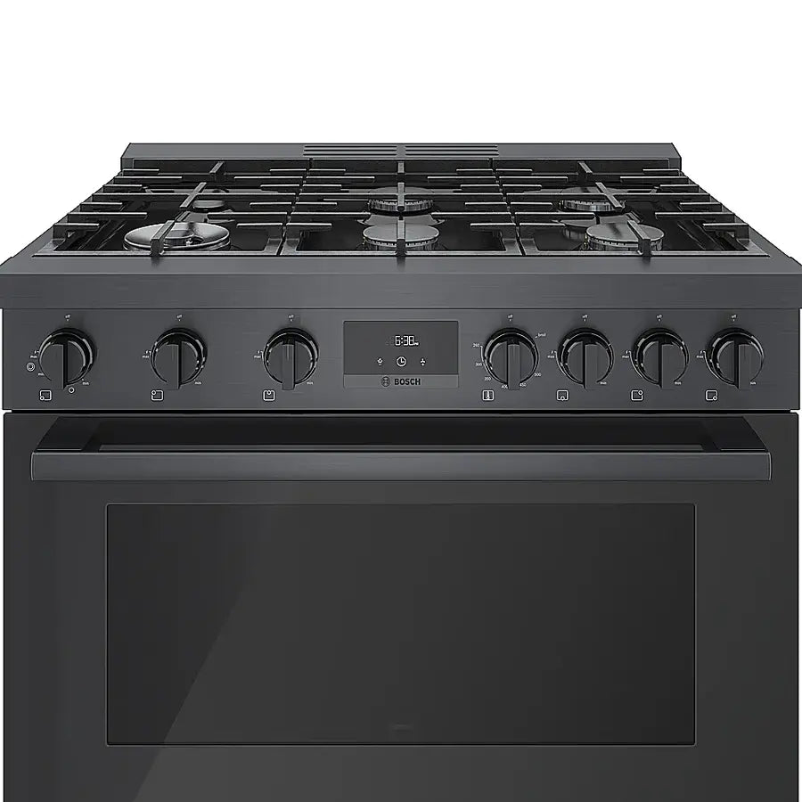 Bosch -HGS8645UC- 800 Series 3.5 Cu. Ft. Freestanding Gas Convection Range with 6 Dual Flame Ring Burners - Black stainless steel