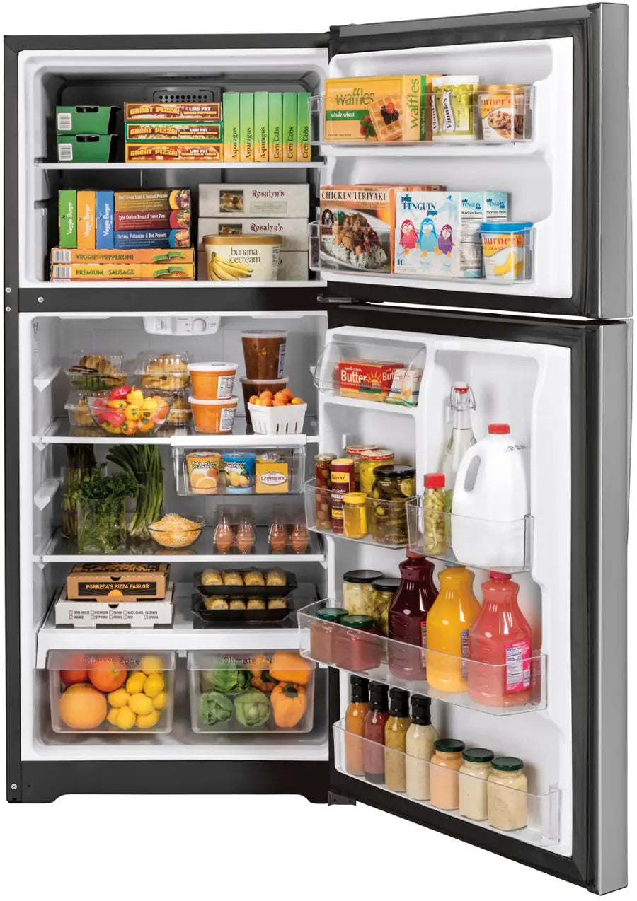 GE - GTS22KYNRFS - 21.9 Cu. Ft. Top-Freezer Refrigerator with Garage Ready Performance - Stainless Steel