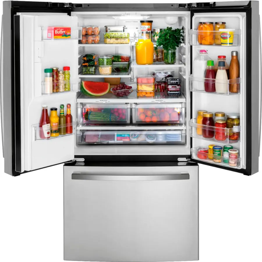 GE -GFE26JYMFS- 25.6 Cu. Ft. French Door Refrigerator with Space-Saving Ice Maker - Stainless Steel